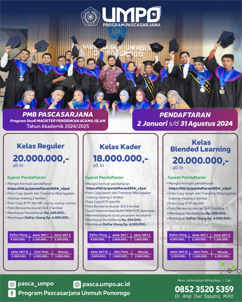 Informasi Pendaftaran S2 PAI Universitas Muhammadiyah Ponorogo Tahun Akademik 2024/2025